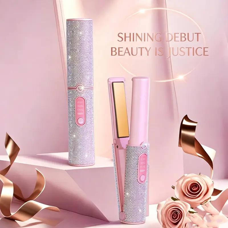 Cordless 2-in-1 Hair Straightener and Curler with Sparkling Rhinestone Design [YQT:ULO-261029-007:f25d888a42ffb762]