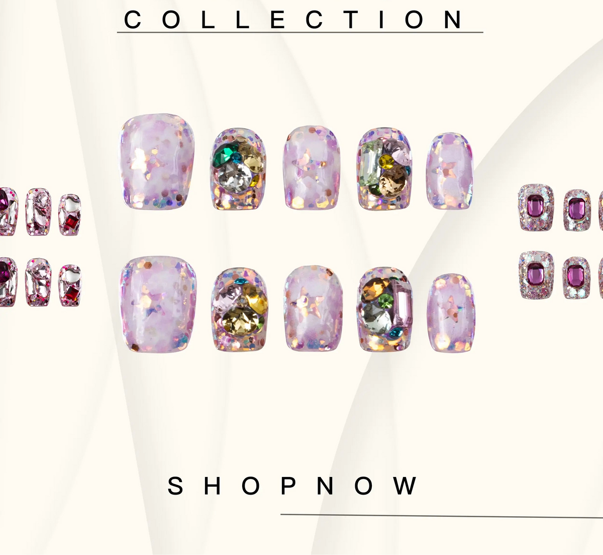 10-Piece Short Square Press-On Nails with Sparkly Rhinestones and 3D Designs [YQT:ULO-260918-004:eae820780264248d]