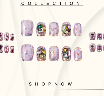 10-Piece Short Square Press-On Nails with Sparkly Rhinestones and 3D Designs [YQT:ULO-260918-004:eae820780264248d]