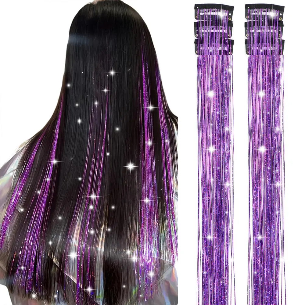 24 Inch Clip In Glitter Hair Tinsel Extensions for Parties and Festivals [YQT:ULO-260915-001:94196b70a2dd18e3]