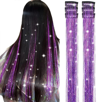 24 Inch Clip In Glitter Hair Tinsel Extensions for Parties and Festivals [YQT:ULO-260915-001:94196b70a2dd18e3]