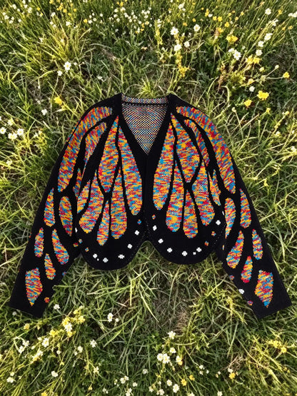 Women's Butterfly Wing Knit Cardigan with V Neck and Long Sleeves [YQT:ULO-260922-003:a6c36f495da0923f]