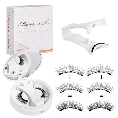 Magnetic False Eyelash Kit with Applicator and Round Mirror Storage Case [YQT:ULO-261006-005:4508e4a68829b1b5]