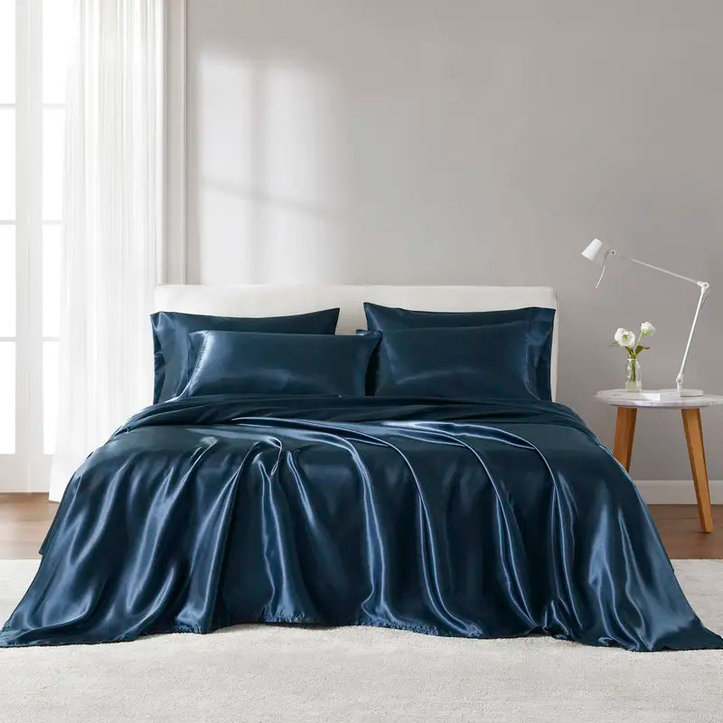 Six-Piece Solid Color Satin Bedding Set with Sheets and Pillowcases [YQT:ULO-261006-007:fc84c1b71e7e43d7]