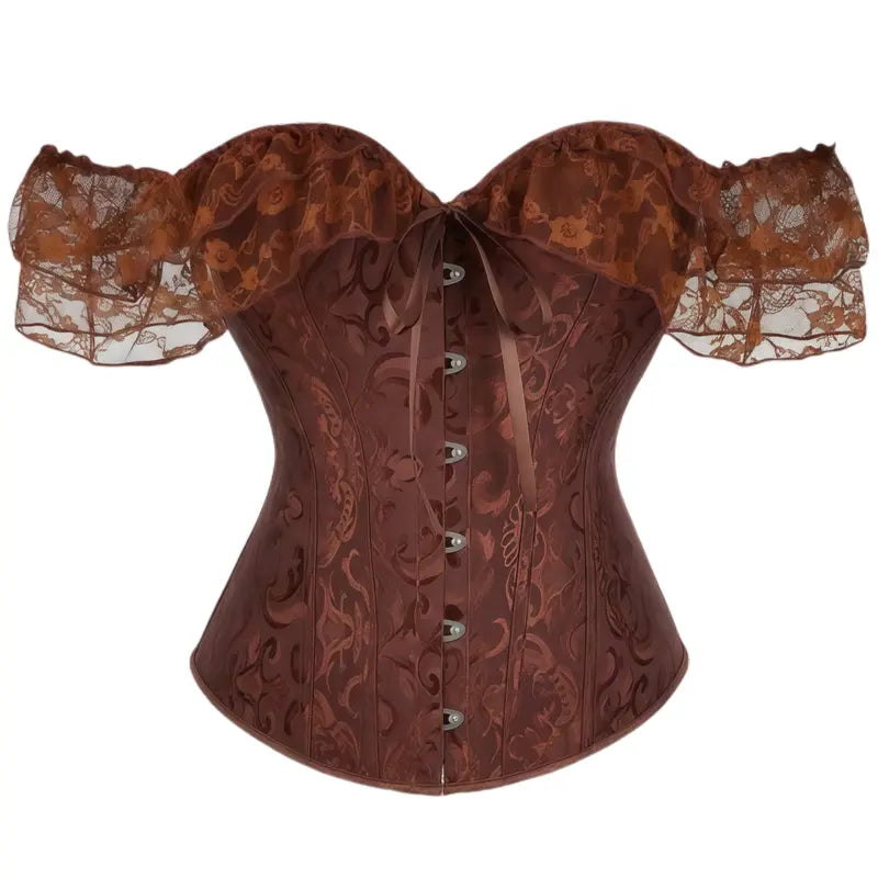 Women's Floral Corset Top with Off-Shoulder Lace Sleeves and Back Lacing [YQT:ULO-261008-005:afaf96db63a4d728]