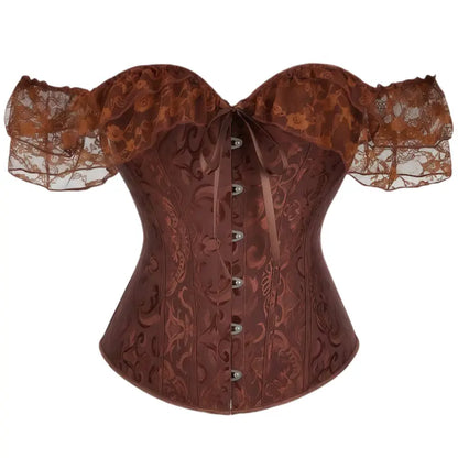 Women's Floral Corset Top with Off-Shoulder Lace Sleeves and Back Lacing [YQT:ULO-261008-005:afaf96db63a4d728]