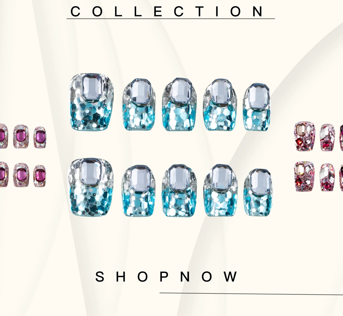 10-Piece Short Square Press-On Nails with Sparkly Rhinestones and 3D Designs [YQT:ULO-260918-004:da7fd921948cc74e]