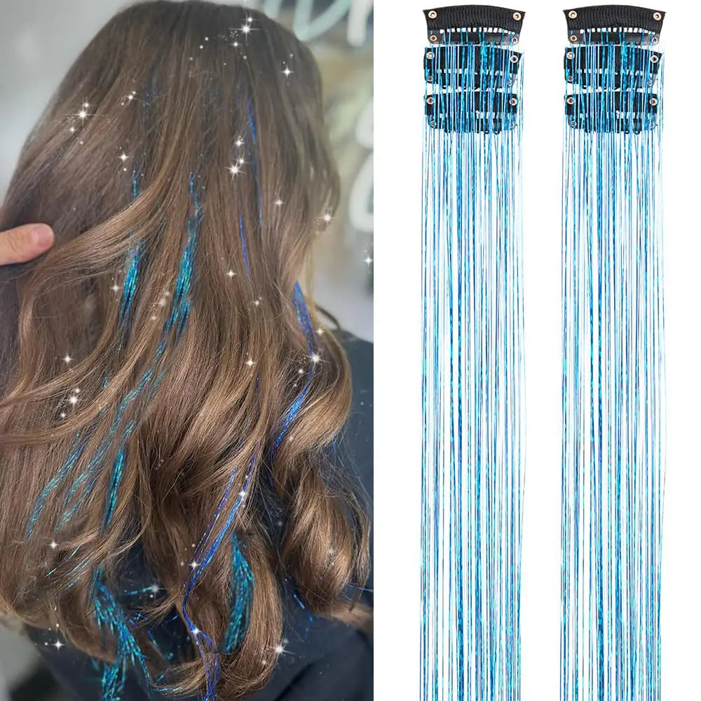 24 Inch Clip In Glitter Hair Tinsel Extensions for Parties and Festivals [YQT:ULO-260915-001:db620f1044a07a36]