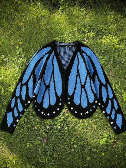 Women's Butterfly Wing Knit Cardigan with V Neck and Long Sleeves [YQT:ULO-260922-003:6f1e75141219ba9e]