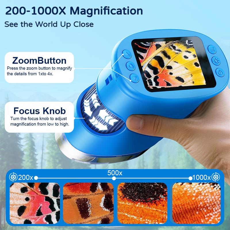 【2027 Upgrade】SEEKID 1000X Handheld Microscope for Kids with 4K 2.0\" Screen, Photo & Video Camera, Rechargeable and Portable, a Fun STEM Gift & Birthday Present for Ages 3+,back to school