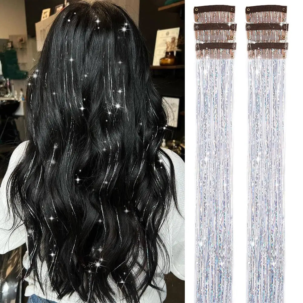 24 Inch Clip In Glitter Hair Tinsel Extensions for Parties and Festivals [YQT:ULO-260915-001:80d0b21d6656a32f]