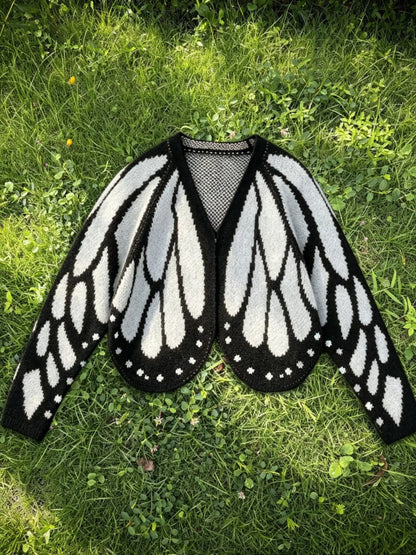 Women's Butterfly Wing Knit Cardigan with V Neck and Long Sleeves [YQT:ULO-260922-003:326d924e2cde2b38]