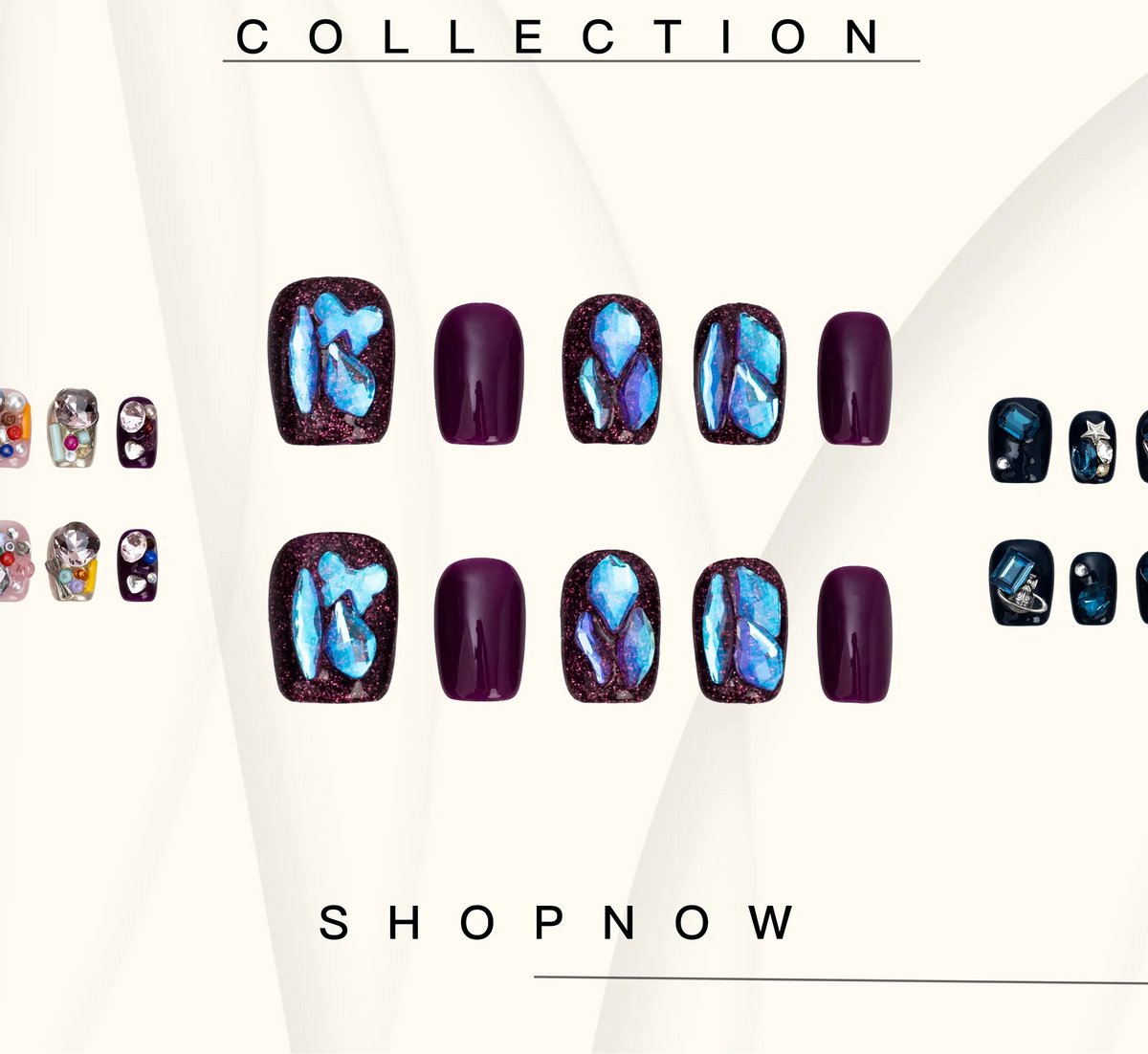 10-Piece Short Square Press-On Nails with Sparkly Rhinestones and 3D Designs [YQT:ULO-260918-004:fa83a0d0952cce7e]