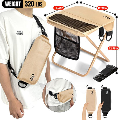 Portable Folding Camping Stool with Mesh Storage Pocket and Carry Strap [YQT:ULO-261029-001:8e786037410e2316]