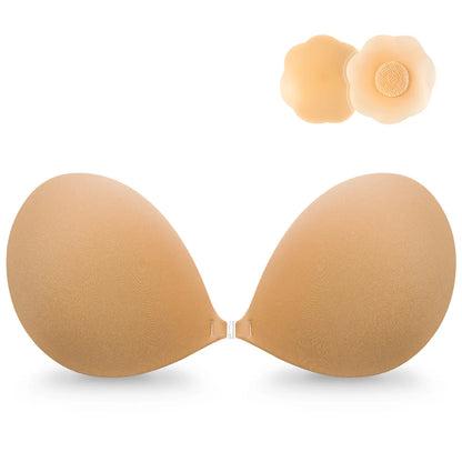 Strapless Adhesive Bra with Contoured Cups and Clear Front Clasp [YQT:ULO-260917-001:d2e5582ba6f7ff69]