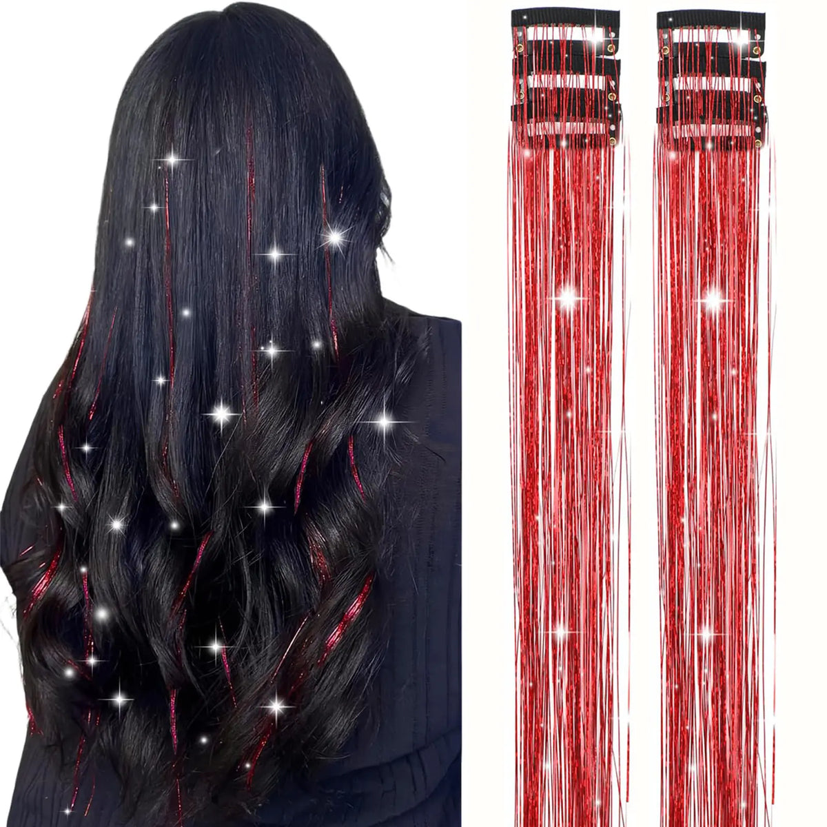 24 Inch Clip In Glitter Hair Tinsel Extensions for Parties and Festivals [YQT:ULO-260915-001:30d8698784af0fbc]