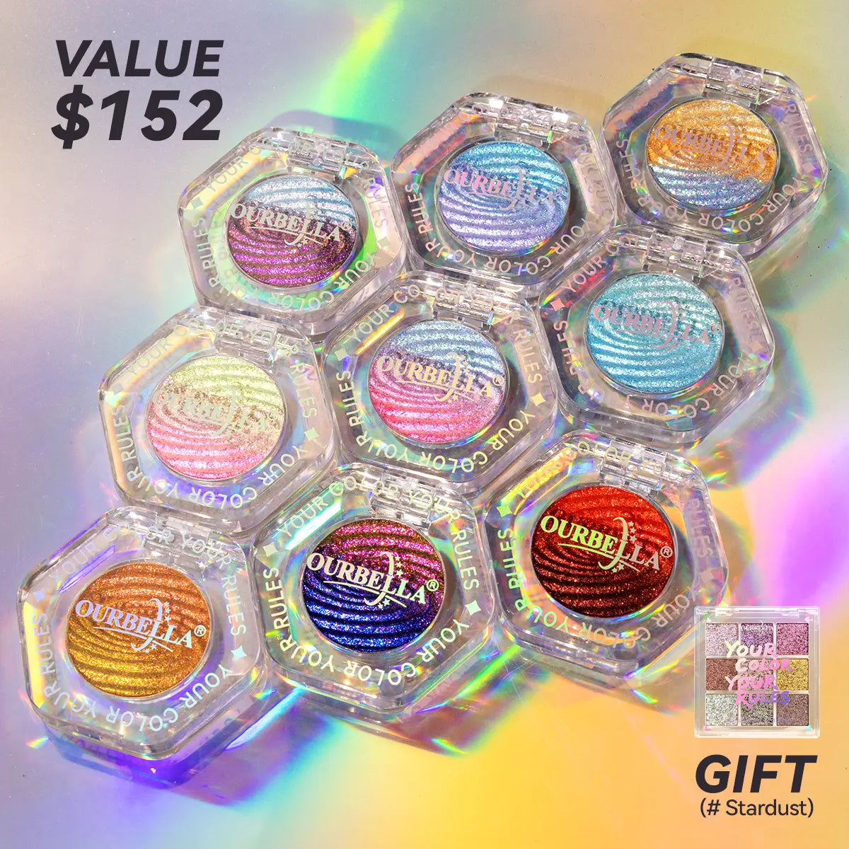 Multichrome Ombre Shimmer Eyeshadow with Galaxy Swirl Design in Clear Compact [YQT:ULO-260915-002:c3286ae489403595]