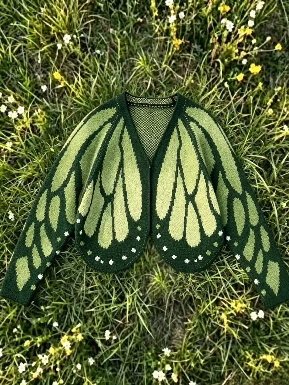 Women's Butterfly Wing Knit Cardigan with V Neck and Long Sleeves [YQT:ULO-260922-003:39f463afc3247b7c]