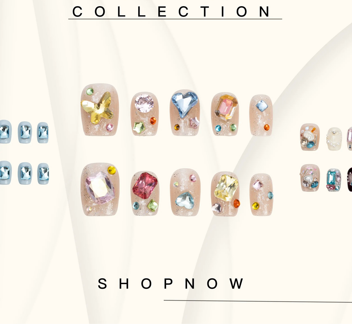 10-Piece Short Square Press-On Nails with Sparkly Rhinestones and 3D Designs [YQT:ULO-260918-004:3ae68358471f37a7]