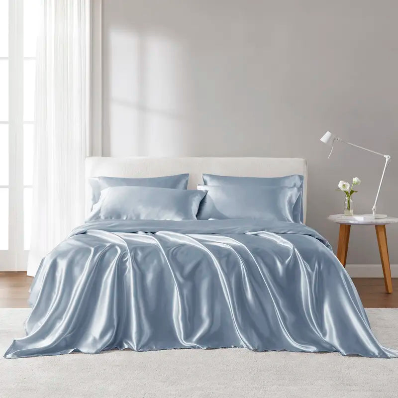 Six-Piece Solid Color Satin Bedding Set with Sheets and Pillowcases [YQT:ULO-261006-007:8b1e4d5cfa57095b]