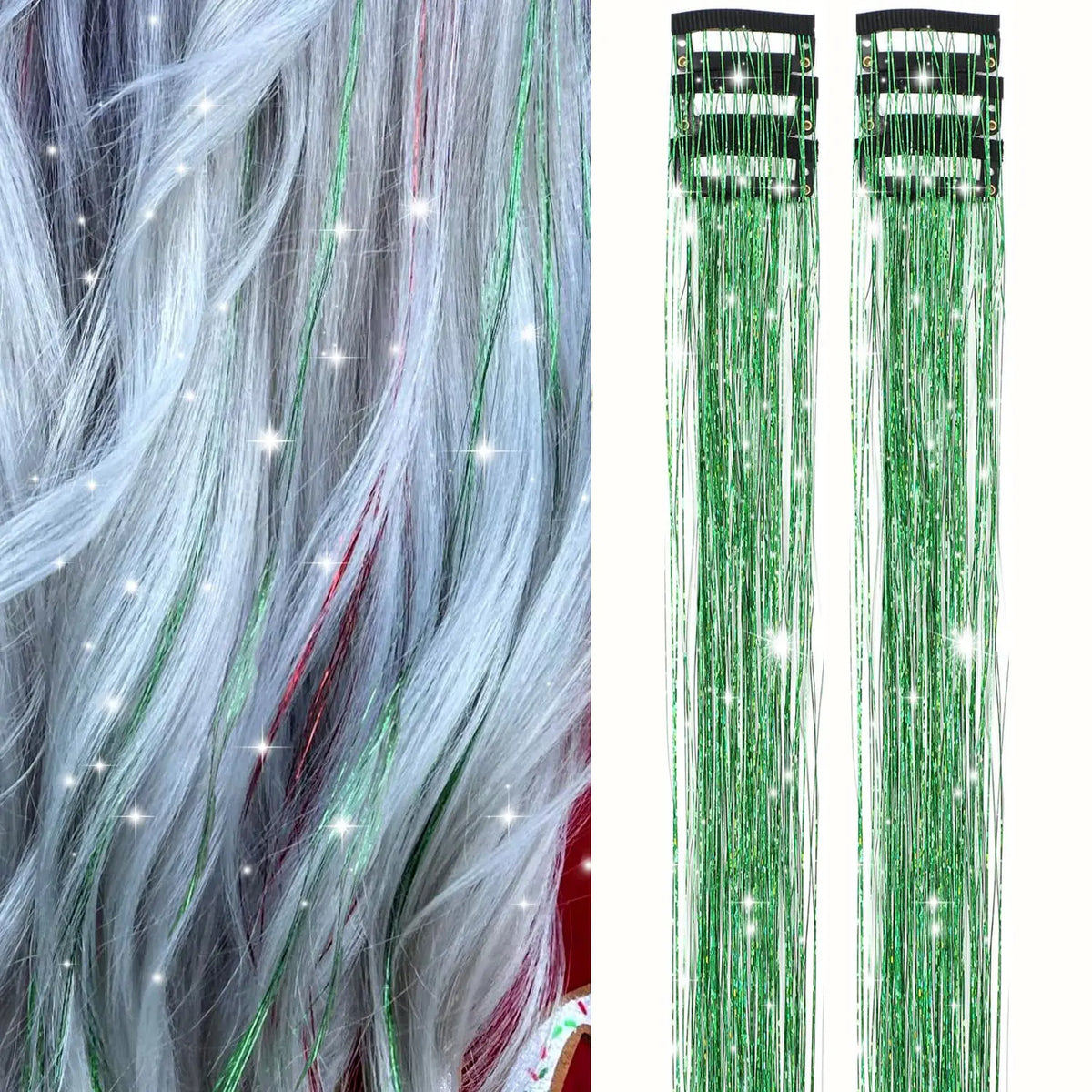 24 Inch Clip In Glitter Hair Tinsel Extensions for Parties and Festivals [YQT:ULO-260915-001:e1fe75599fe39467]