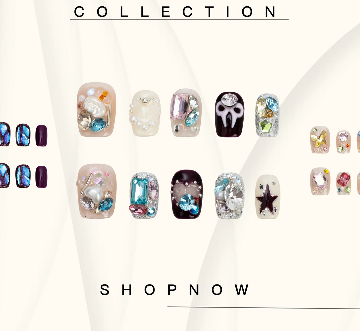 10-Piece Short Square Press-On Nails with Sparkly Rhinestones and 3D Designs [YQT:ULO-260918-004:e3206378a17763da]