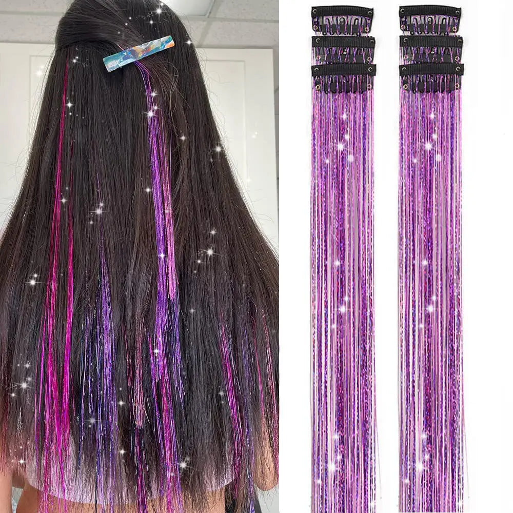 24 Inch Clip In Glitter Hair Tinsel Extensions for Parties and Festivals [YQT:ULO-260915-001:460c36a0cfda93a0]