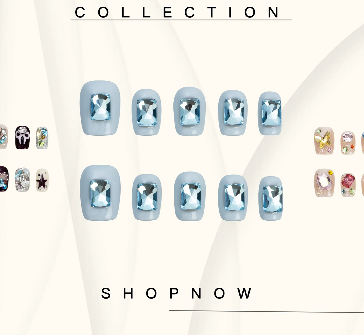 10-Piece Short Square Press-On Nails with Sparkly Rhinestones and 3D Designs [YQT:ULO-260918-004:3002047384e54208]