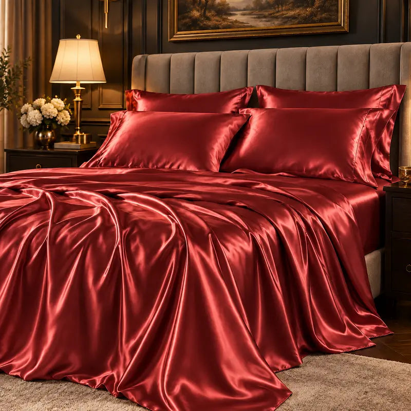 Six-Piece Solid Color Satin Bedding Set with Sheets and Pillowcases [YQT:ULO-261006-007:46e919155ca378cd]