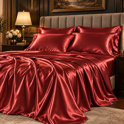 Six-Piece Solid Color Satin Bedding Set with Sheets and Pillowcases [YQT:ULO-261006-007:46e919155ca378cd]