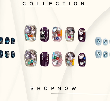 10-Piece Short Square Press-On Nails with Sparkly Rhinestones and 3D Designs [YQT:ULO-260918-004:1db376acfecab22a]