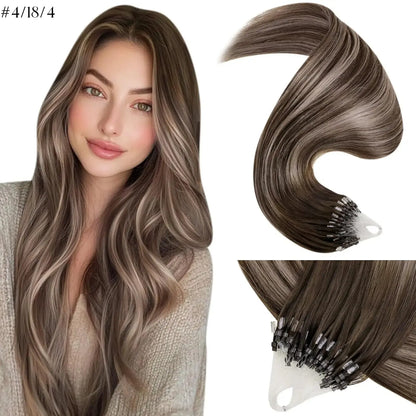 LaaVoo Micro Ring Human Hair Extensions, 14-28in Glueless Silky Straight, 57g Bead Loop System, Blends Naturally for Summer Outfits, Extensions Hair,sohochic