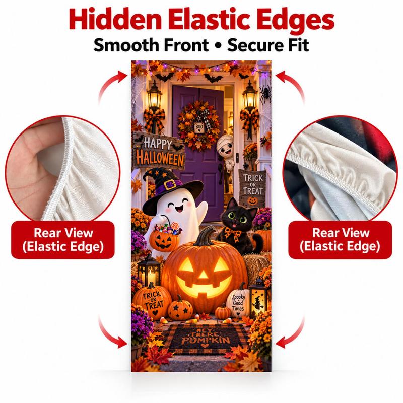 Christmas and Halloween Stretch Fabric Door Cover with Elastic Edges [YQT:ULO-261027-001:b3dd62e352befd62]