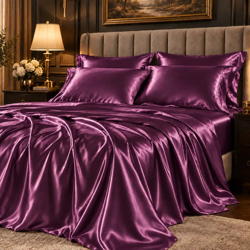 Six-Piece Solid Color Satin Bedding Set with Sheets and Pillowcases [YQT:ULO-261006-007:ccd6fb2f04101b60]