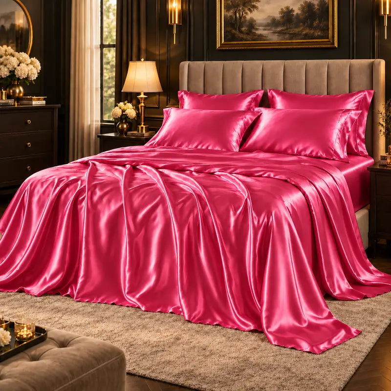 Six-Piece Solid Color Satin Bedding Set with Sheets and Pillowcases [YQT:ULO-261006-007:fe8e9ef0335fd376]