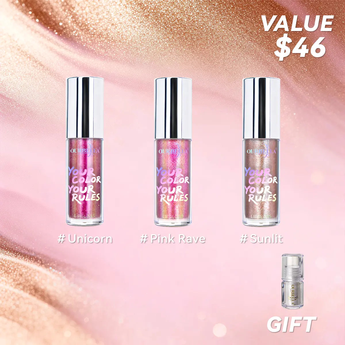 Ourbella Glitter Lip Gloss with Shimmering Color and High Shine Finish [YQT:ULO-260912-003:415abdc2102b8bfb]