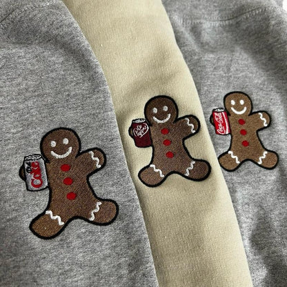 Embroidered Soda Pop Gingerbread man left chest soda pop lover winter holiday Christmas Noel festive trendy crewneck unisex sweatshirts