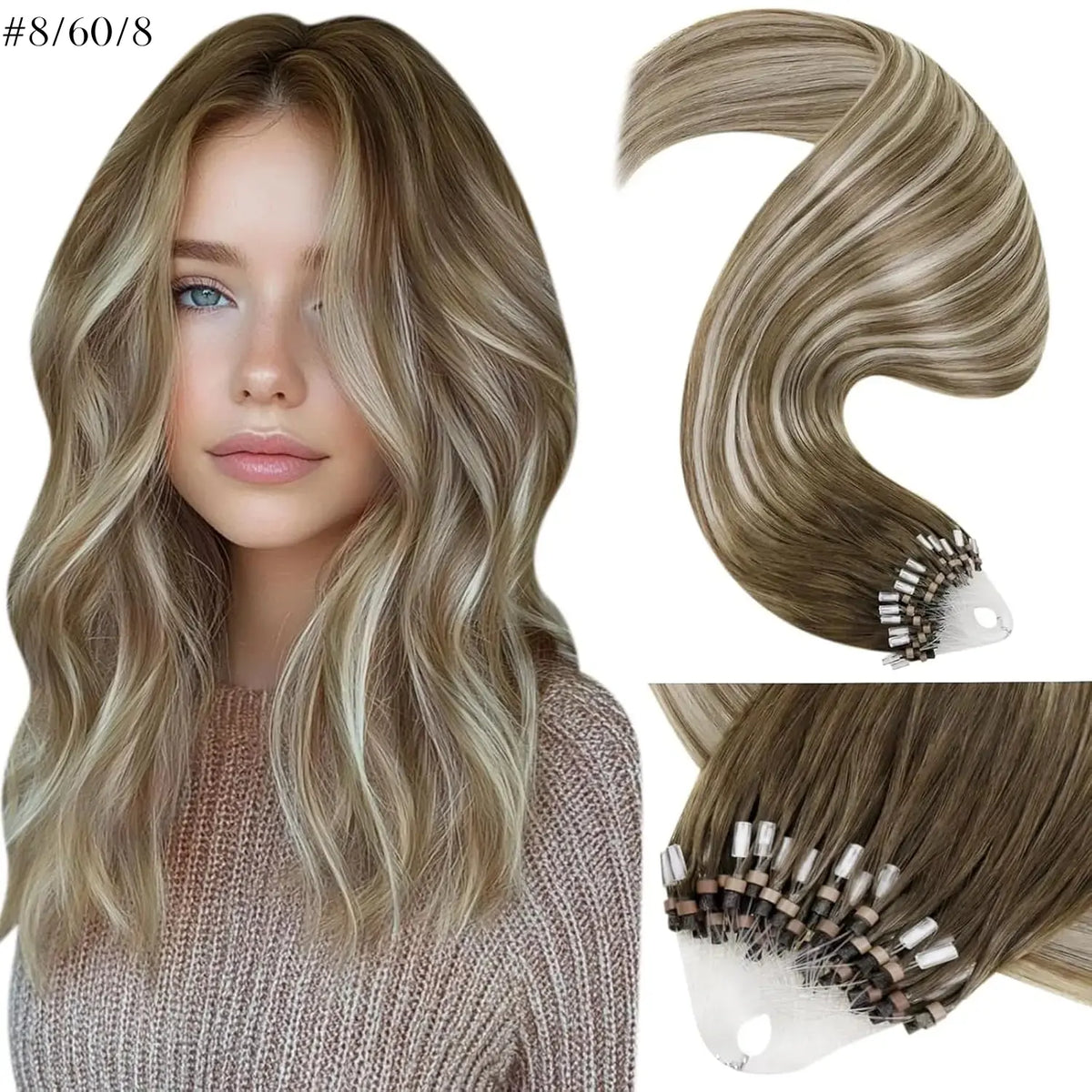 LaaVoo Micro Ring Human Hair Extensions, 14-28in Glueless Silky Straight, 57g Bead Loop System, Blends Naturally for Summer Outfits, Extensions Hair,sohochic