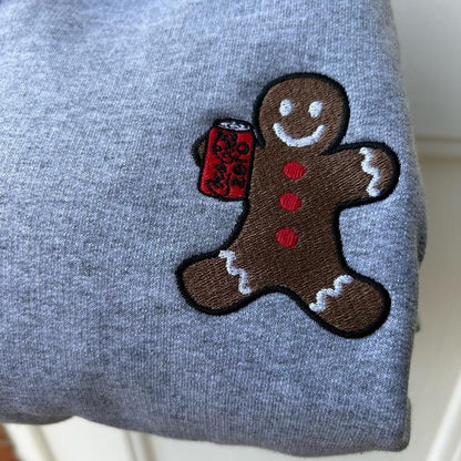 Embroidered Soda Pop Gingerbread man left chest soda pop lover winter holiday Christmas Noel festive trendy crewneck unisex sweatshirts