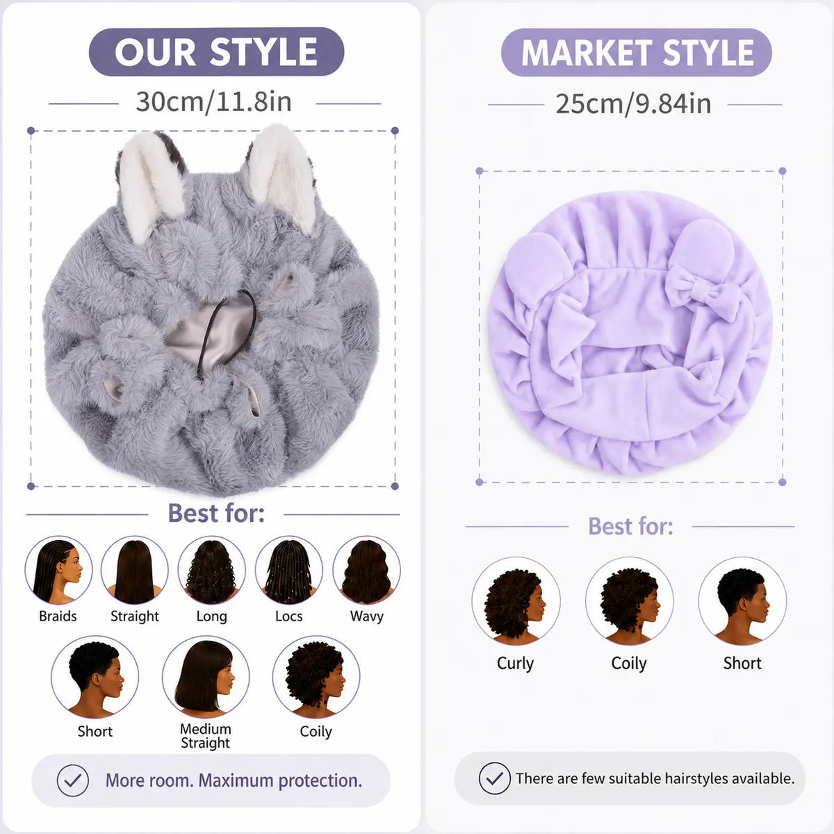 Fox Ear Plush Satin-Lined Sleep Bonnet