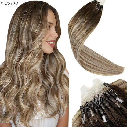 LaaVoo Micro Ring Human Hair Extensions, 14-28in Glueless Silky Straight, 57g Bead Loop System, Blends Naturally for Summer Outfits, Extensions Hair,sohochic