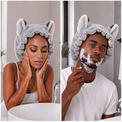 Fox Ear Plush Satin-Lined Sleep Bonnet