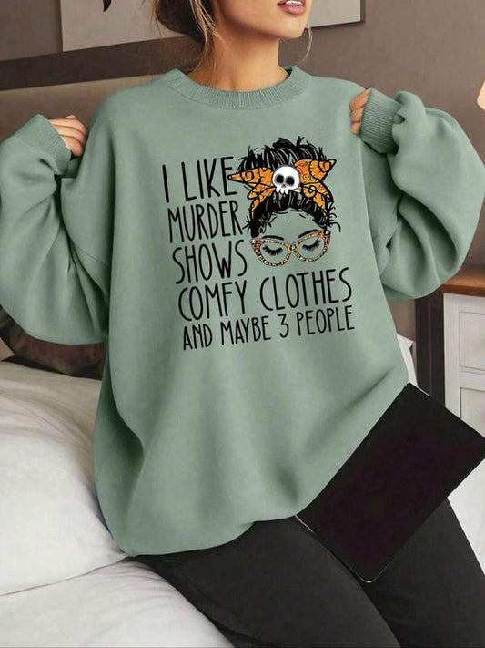 Cartoon Graphic Print Round Neck Sweatshirt, Casual Drop Shoulder Long Sleeve Pullover, Women's Clothing