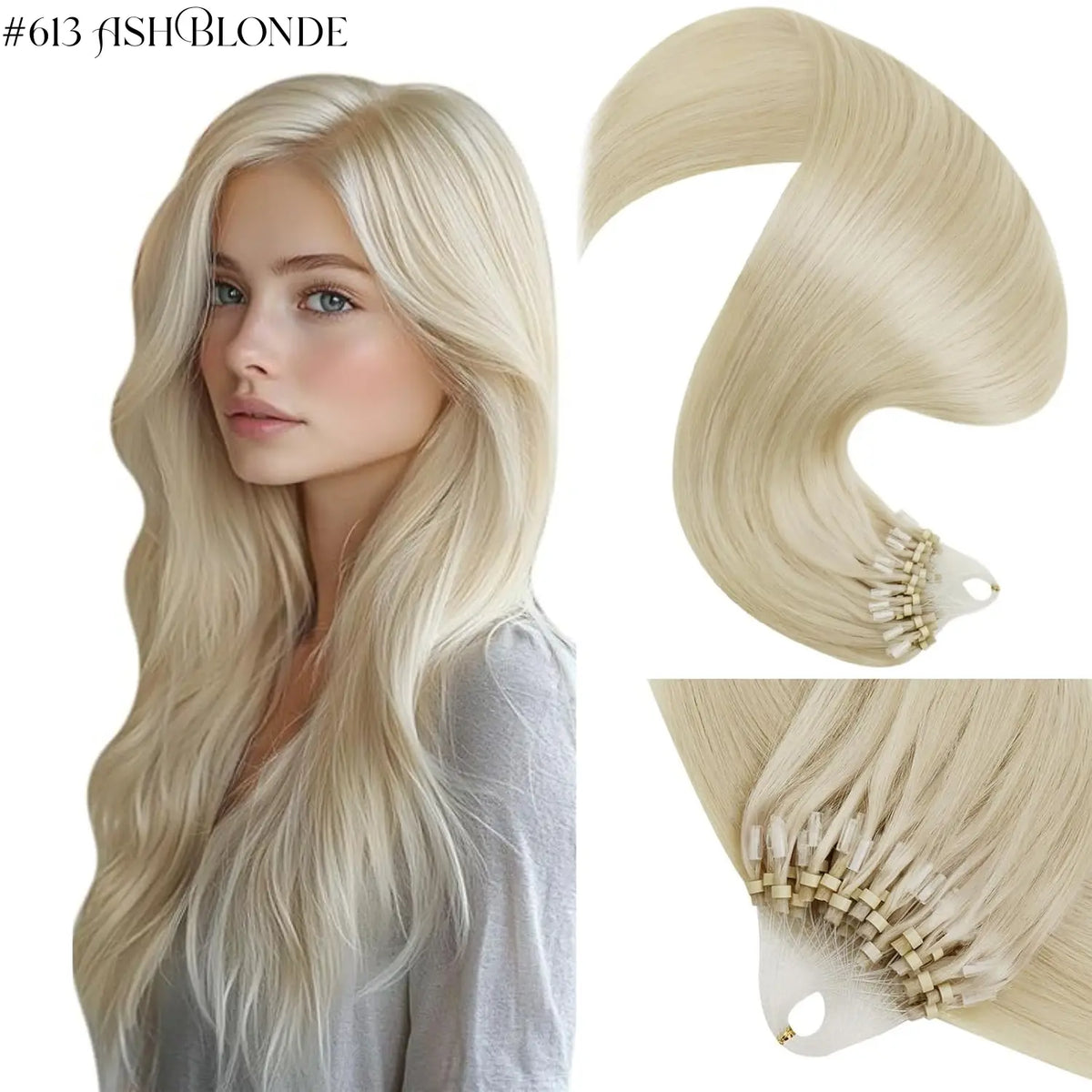 LaaVoo Micro Ring Human Hair Extensions, 14-28in Glueless Silky Straight, 57g Bead Loop System, Blends Naturally for Summer Outfits, Extensions Hair,sohochic