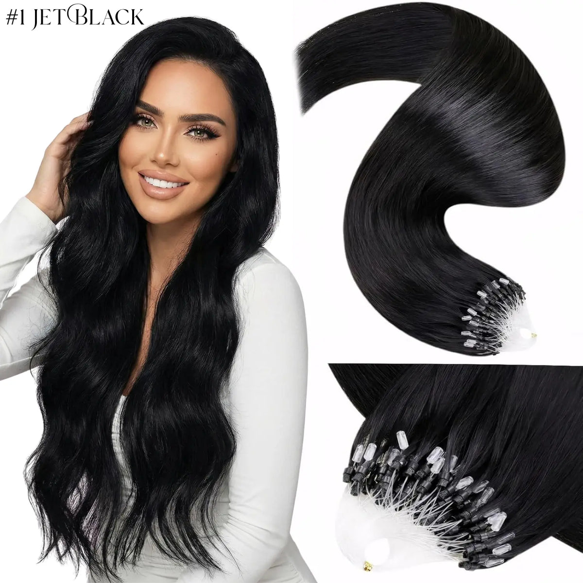 LaaVoo Micro Ring Human Hair Extensions, 14-28in Glueless Silky Straight, 57g Bead Loop System, Blends Naturally for Summer Outfits, Extensions Hair,sohochic
