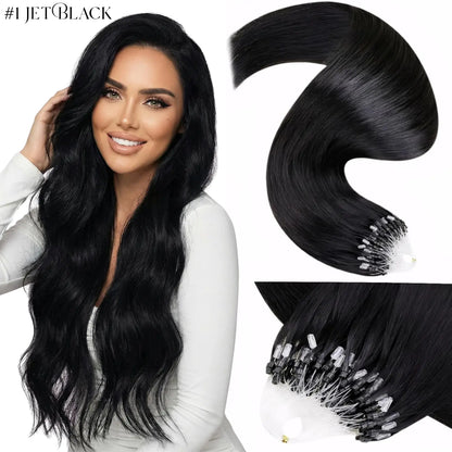 LaaVoo Micro Ring Human Hair Extensions, 14-28in Glueless Silky Straight, 57g Bead Loop System, Blends Naturally for Summer Outfits, Extensions Hair,sohochic