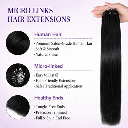 LaaVoo Micro Ring Human Hair Extensions, 14-28in Glueless Silky Straight, 57g Bead Loop System, Blends Naturally for Summer Outfits, Extensions Hair,sohochic