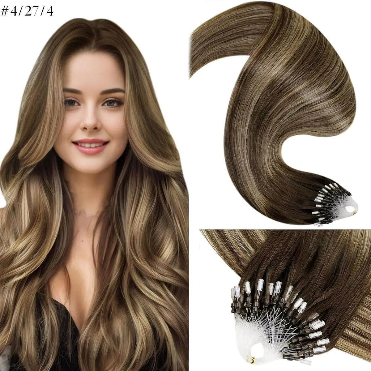 LaaVoo Micro Ring Human Hair Extensions, 14-28in Glueless Silky Straight, 57g Bead Loop System, Blends Naturally for Summer Outfits, Extensions Hair,sohochic