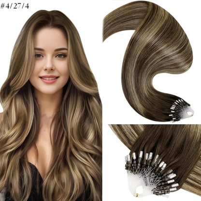 LaaVoo Micro Ring Human Hair Extensions, 14-28in Glueless Silky Straight, 57g Bead Loop System, Blends Naturally for Summer Outfits, Extensions Hair,sohochic