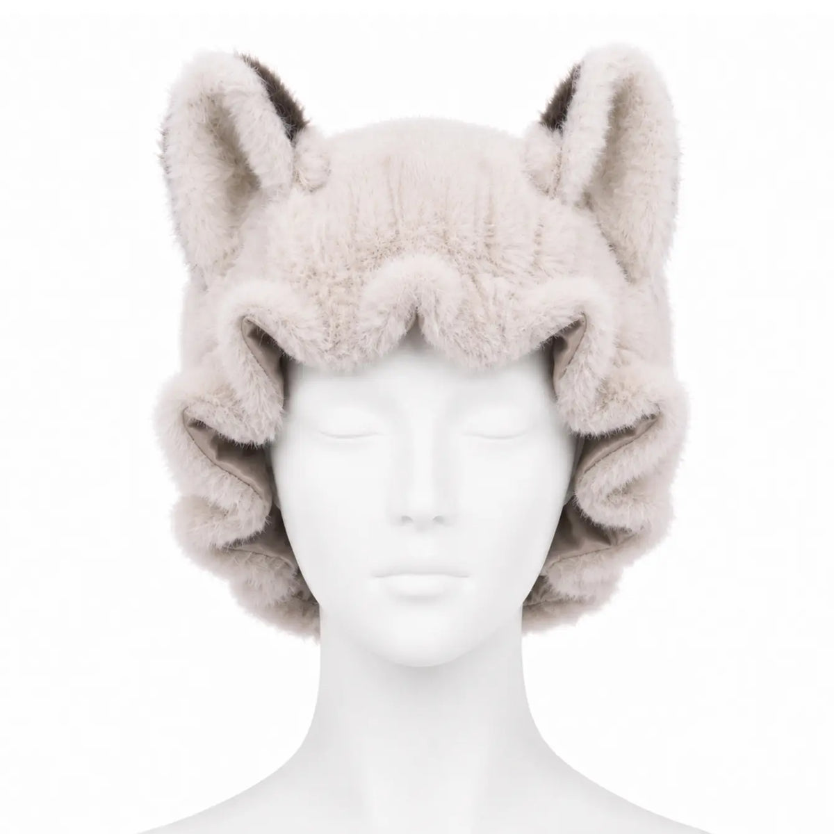Fox Ear Plush Satin-Lined Sleep Bonnet